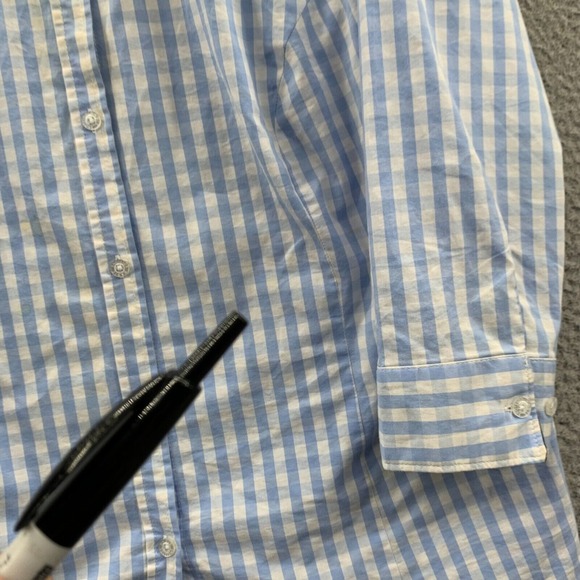 BASIC EDITIONS Shirt Womens 2X Button Up Blouse Top Plaid Long Sleeve Blue* - Picture 10 of 16